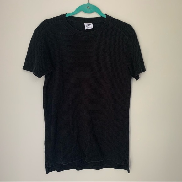 Zara black ribbed short sleeve top M - Picture 1 of 4